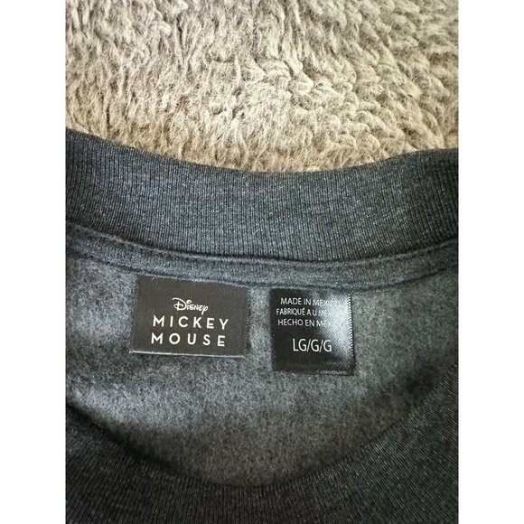 Disney Mens Size L Mickey Mouse Original Charcoal Heather Fleece Sweatshirt NEW - Picture 8 of 13